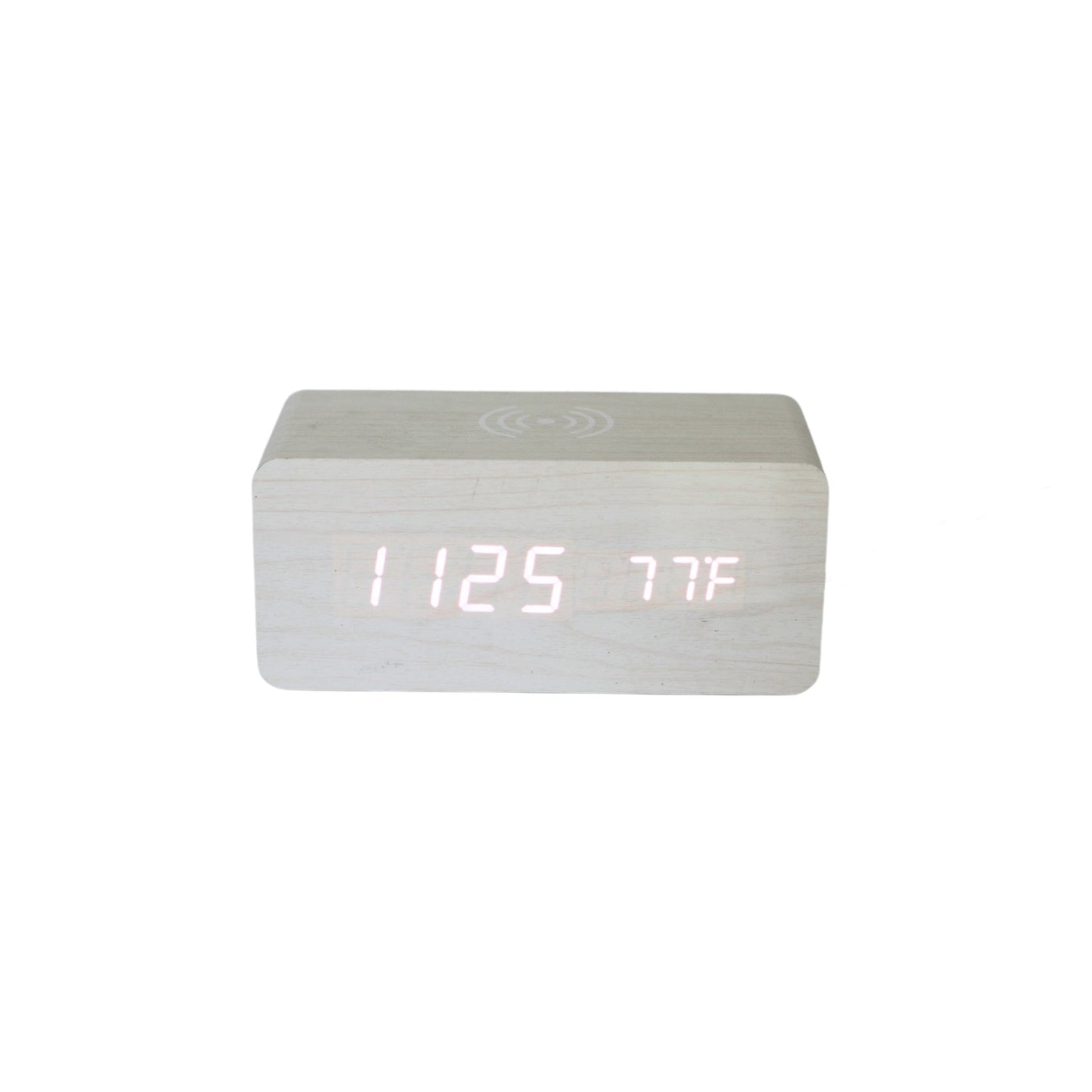 White Wood Wireless Phone Charger/Digital Clock