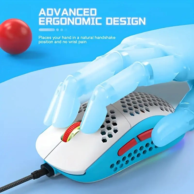 M8 LED Gaming Mouse, Ergonomic Ultralight Honeycomb Housing, Custom Tri-Color Design, Chroma RGB Backlight, 7 Programmable Buttons 6400 DPI, Computer Mouse for PS4, Xbox, Laptop