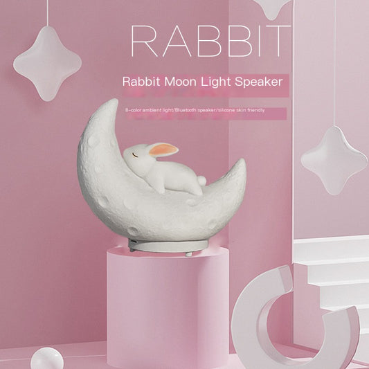 Rabbit Moon Light Speaker Colorful Light Cute Pet Sleeping Bedroom Ornaments Bedside Table Lamp Card Bluetooth Audio