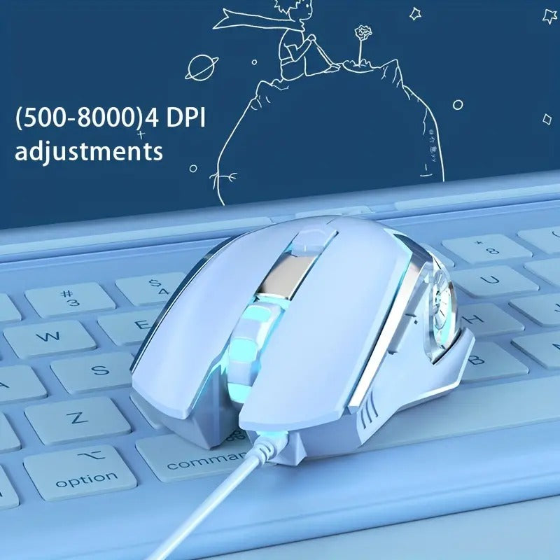 AJ120 Wired Mechanical Mouse USB Illuminated Mouse 4-step Adjustment - Perfect for Computers and Notebooks