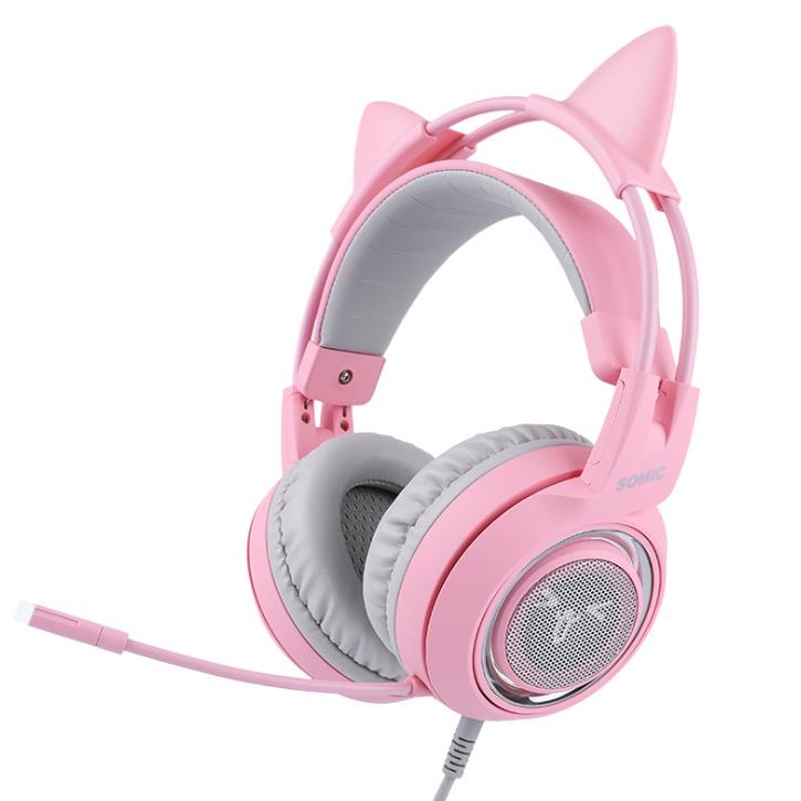 G951PINK Head-mounted 7.1-channel Esports Game Headphones Pink Cat Ear Headset PUBG