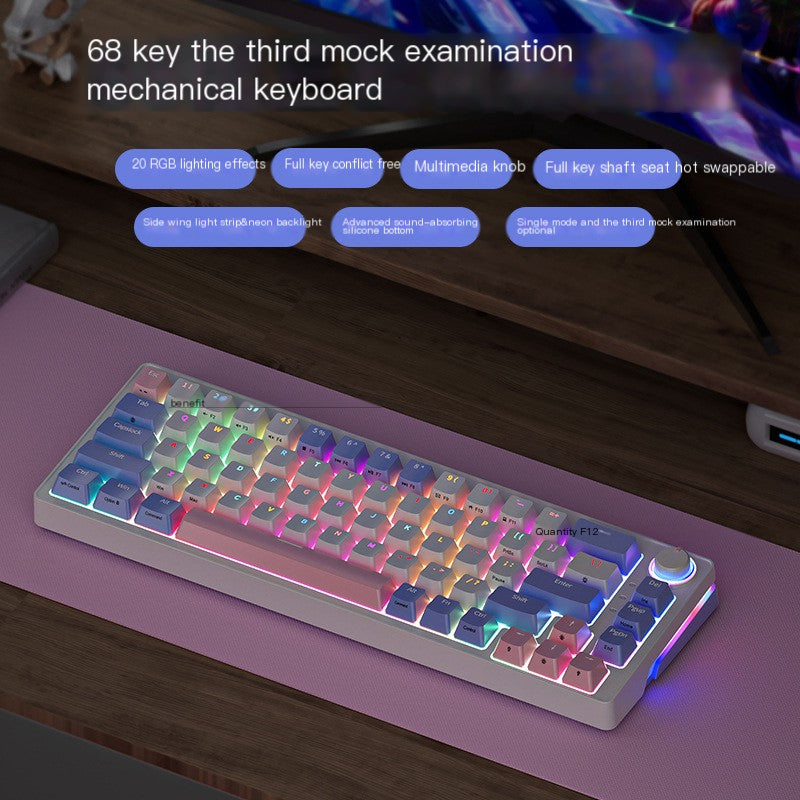 ZA68 Bàn phím không dây Bluetooth RGB 68 phím không đục lỗ, cắm nóng, ba mẫu, bàn phím cơ tùy chỉnh cho trò chơi máy tính