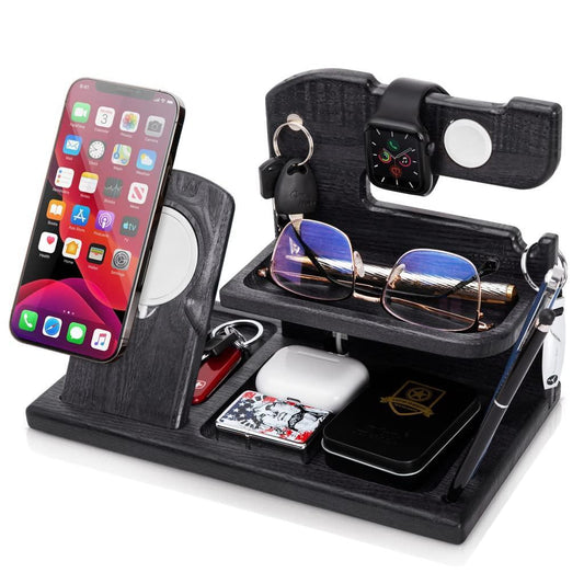 TESLYAR Wood Phone Docking Station Charger Xmas Gifts for Men or Dad - Remarkable Finds