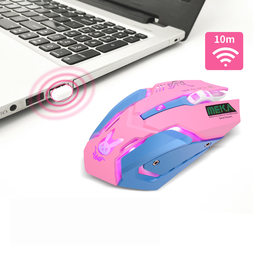 Pink Wireless Computer Gaming Mouse Rechargeable Optical Mice 2400 DPI Ergonomic USB Cute PC Gamer Office Mause For Girls Purple