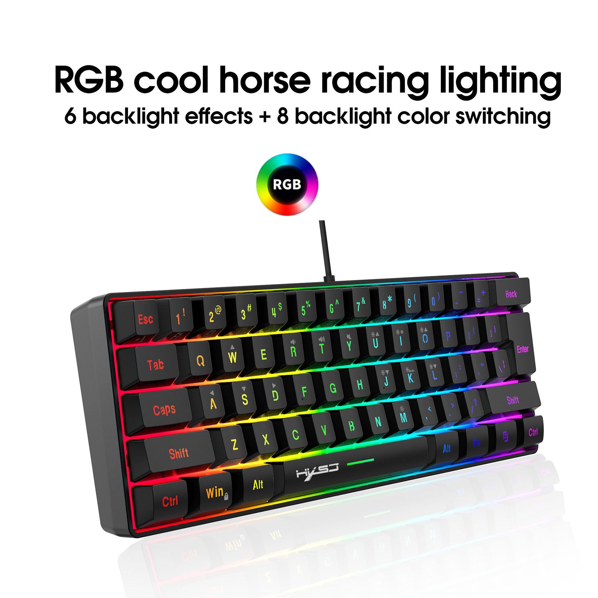 Bàn phím màng chơi game Hyss 61 phím RGB đèn bàn phím có dây di động nhiều phím tắt kết hợp điểm xuyên biên giới