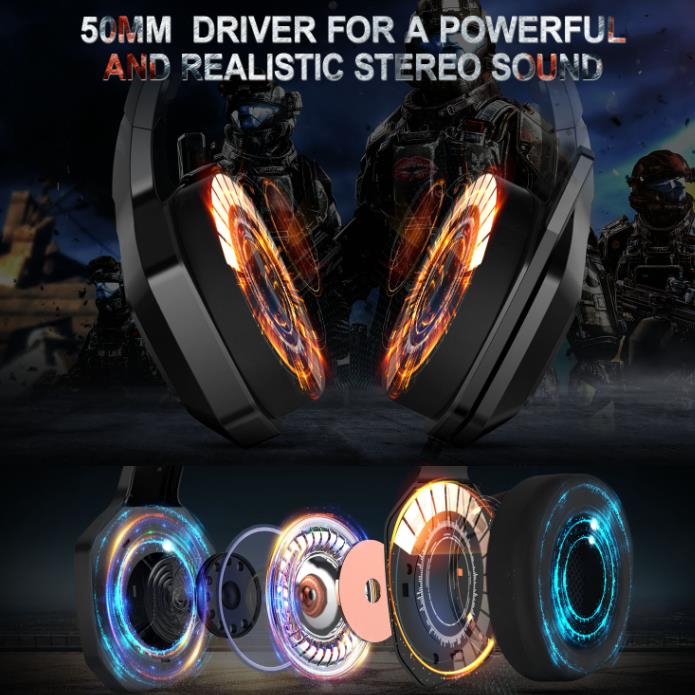 USA - Onikuma K10 E-sports Headset Game RGB Light Wired Computer Headset