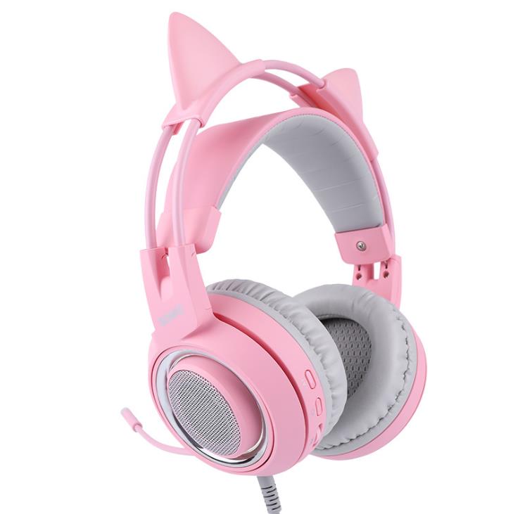 G951PINK Head-mounted 7.1-channel Esports Game Headphones Pink Cat Ear Headset PUBG