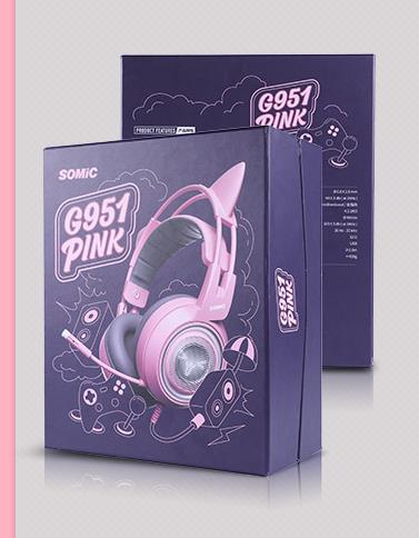 G951PINK Head-mounted 7.1-channel Esports Game Headphones Pink Cat Ear Headset PUBG