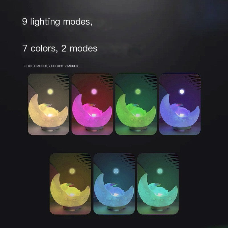 Rabbit Moon Light Speaker Colorful Light Cute Pet Sleeping Bedroom Ornaments Bedside Table Lamp Card Bluetooth Audio