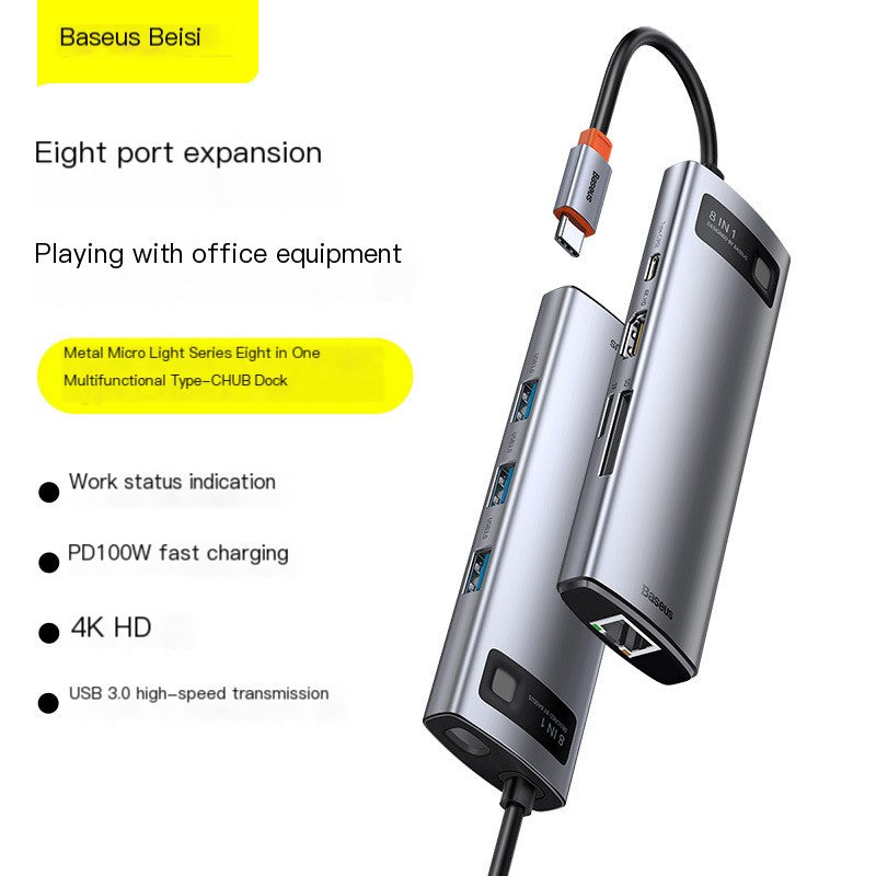 Baseus/Beisi Metal LLL Series 8 trong 1 đa chức năng Type-C HUB Docking Station Bộ chuyển đổi chia nhiều cổng