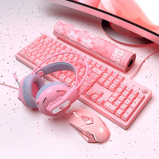 Pink Computer Notebook  Mechanical Keyboard  LoL PUBG Typing