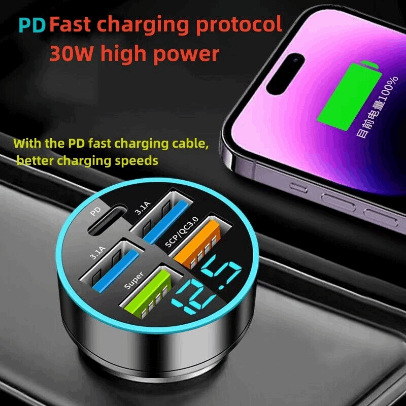 5 USB Port Super Fast Car Charger Adapter For iPhone Samsung Android