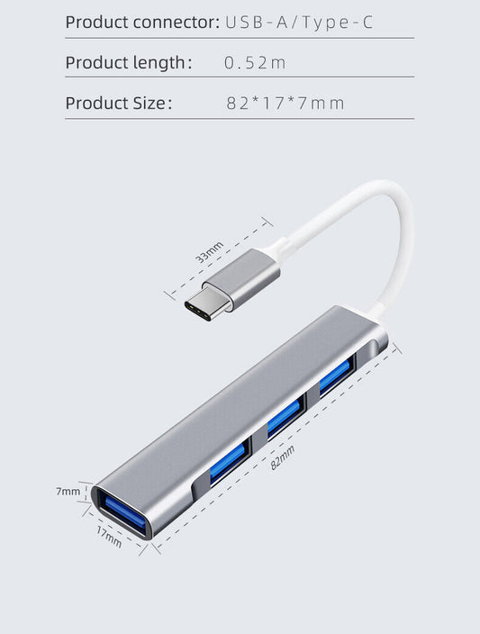 USB-C 型 C 转 USB 3.0 4 端口集线器分配器适用于 PC Mac 手机 MacBook