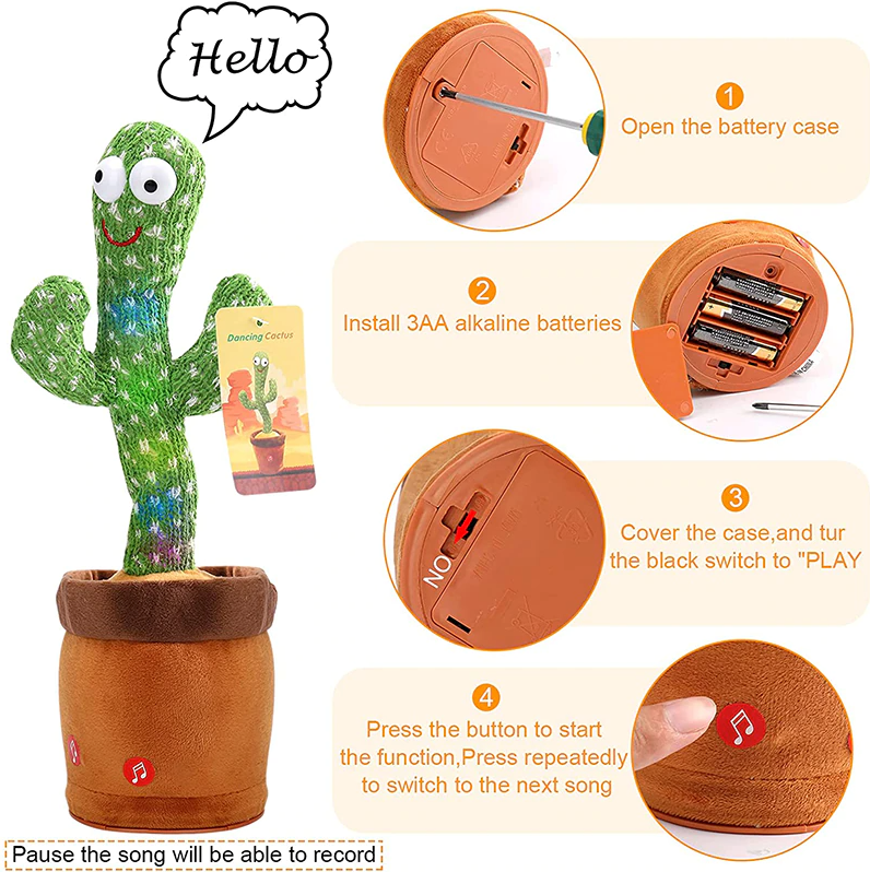 Dancing Cactus Plush Toy Doll Electronic Recording Shake With Song