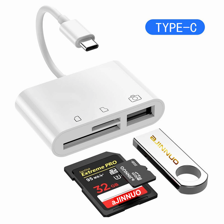 USB C 三合一集线器转换器 Type-C 适配器 SD 卡读卡器 适用于 MacBook