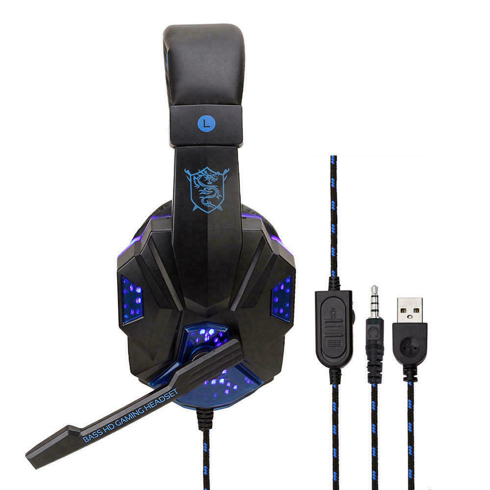 Tai nghe chơi game 3.5mm có mic LED, âm trầm nổi, âm thanh vòm cho PC 