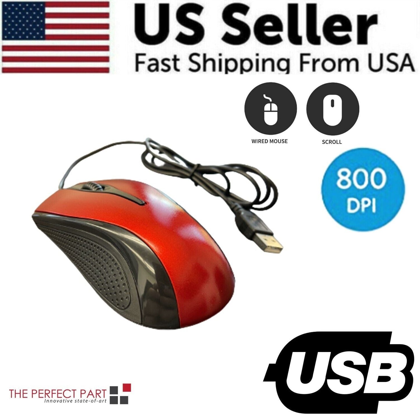 USB 2.0 Optical Wired Scroll Wheel Mouse For PC Laptop Notebook