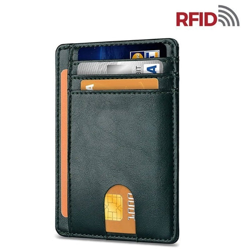 男式皮革超薄钱包信用卡夹 RFID 屏蔽口袋 ID