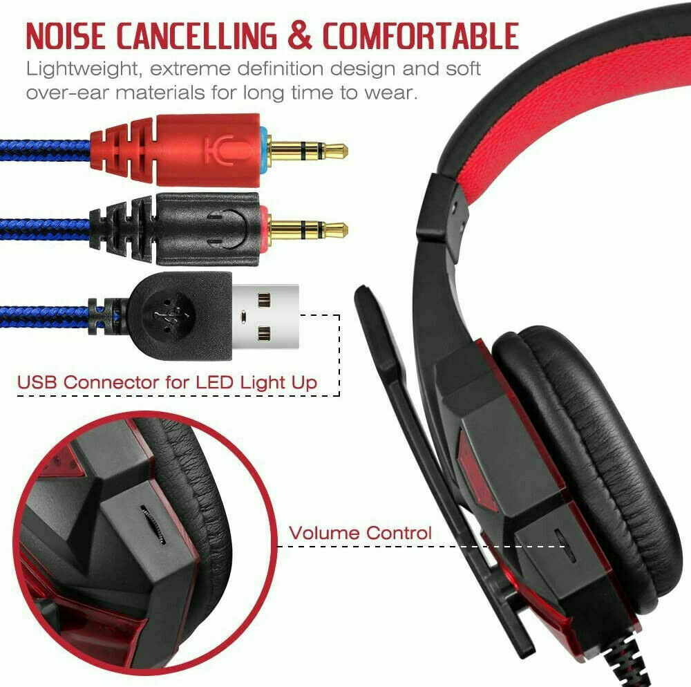 Tai nghe chơi game 3.5mm có mic LED, âm trầm nổi, âm thanh vòm cho PC 