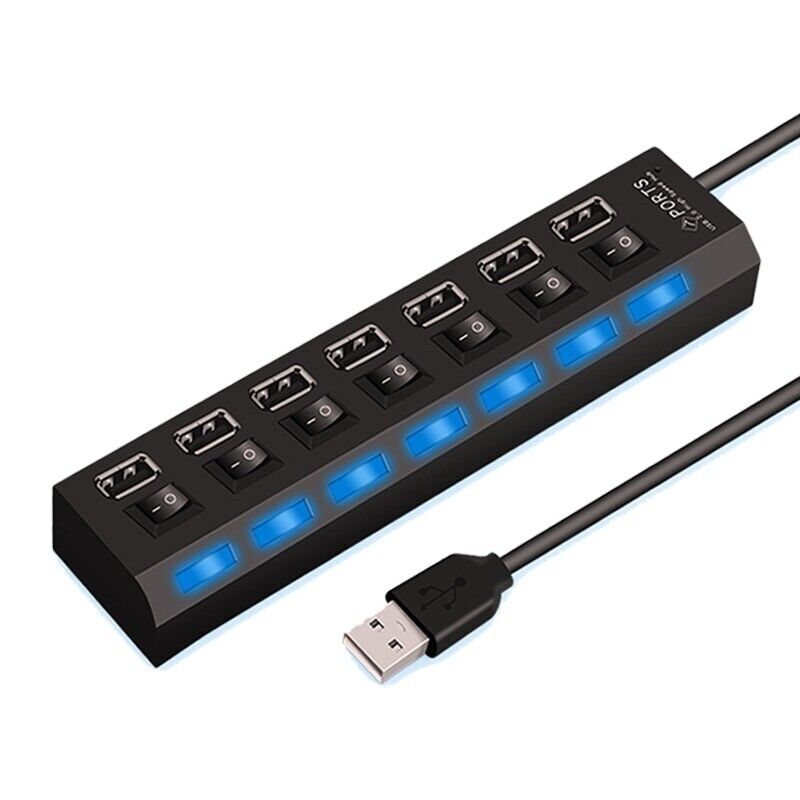 7 Port USB 2.0 / 3.0 Hub Splitter Adapter High Speed For PC Laptop Mac