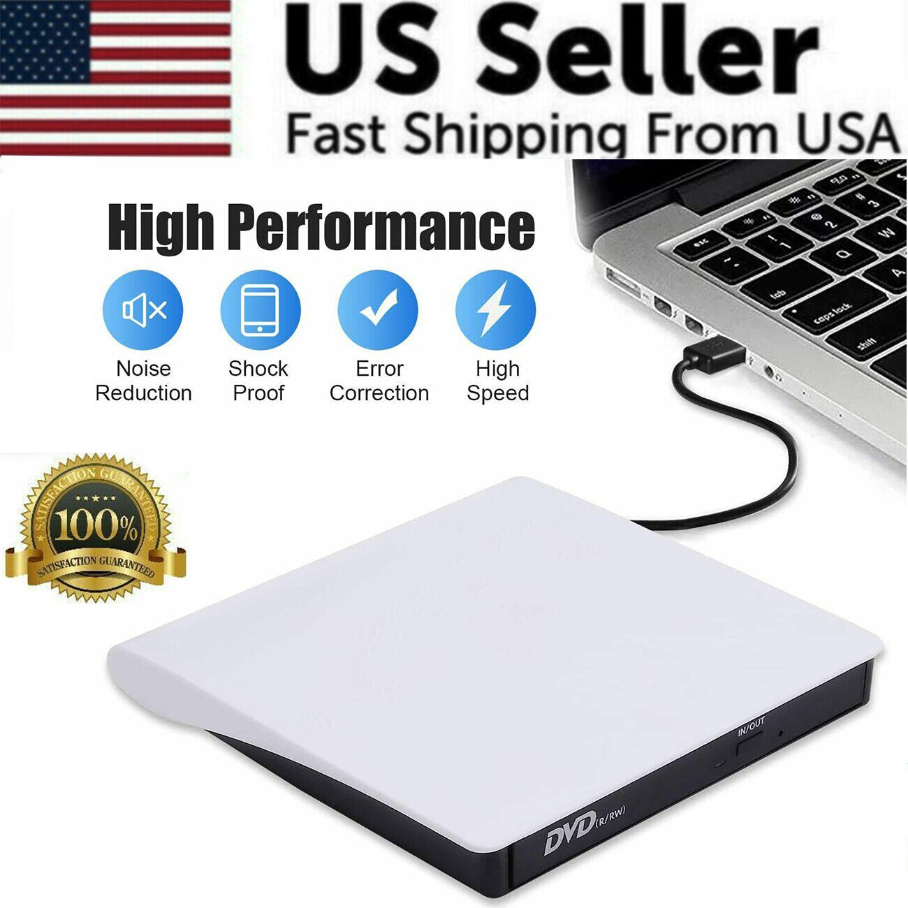 Slim External CD DVD Drive USB 3.0 Disc Player Burner Writer For