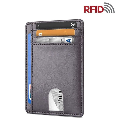 男式皮革超薄钱包信用卡夹 RFID 屏蔽口袋 ID