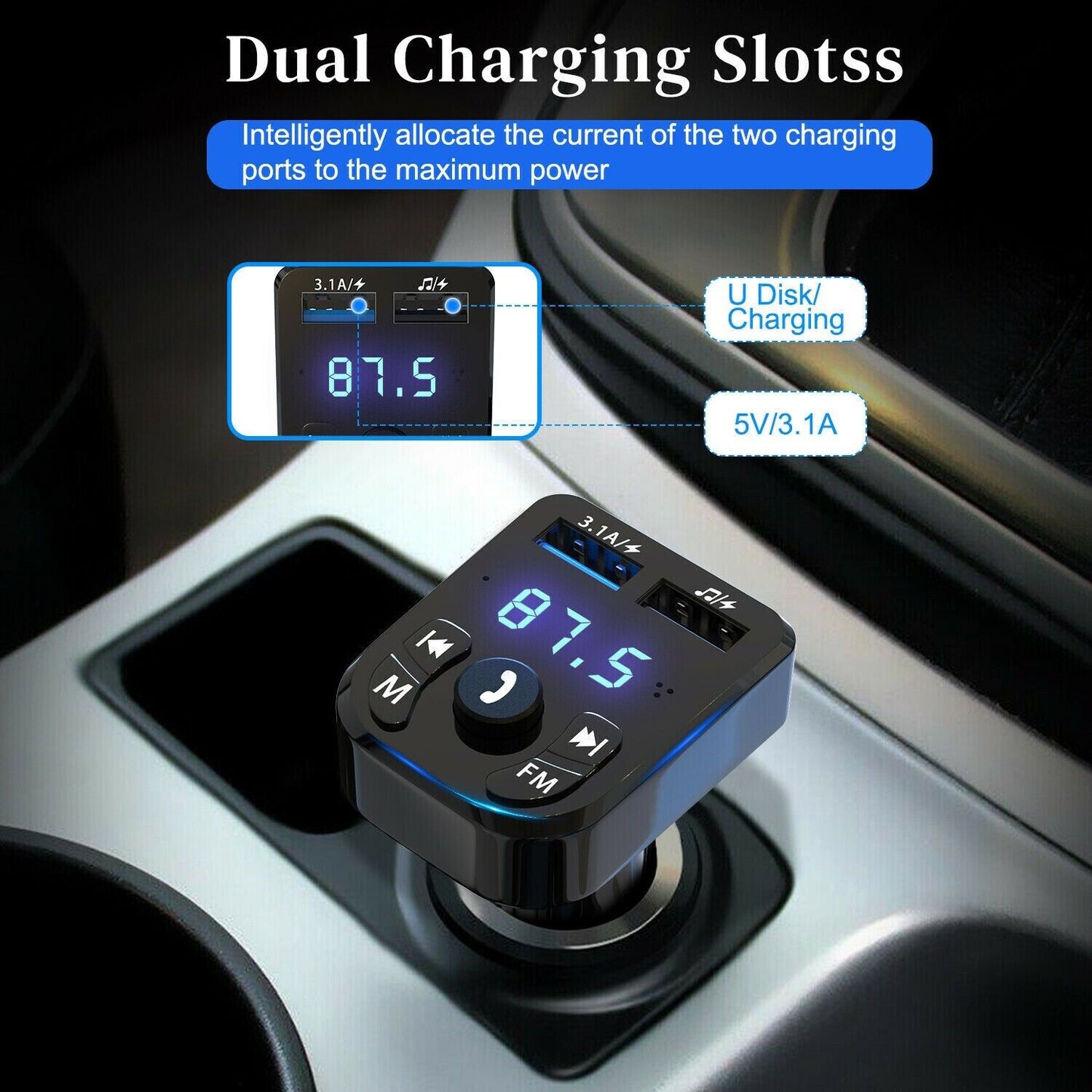 Wireless Car Bluetooth FM Transmitter MP3 Audio USB Charger Adapter