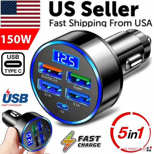 5 USB Port Super Fast Car Charger Adapter For iPhone Samsung Android