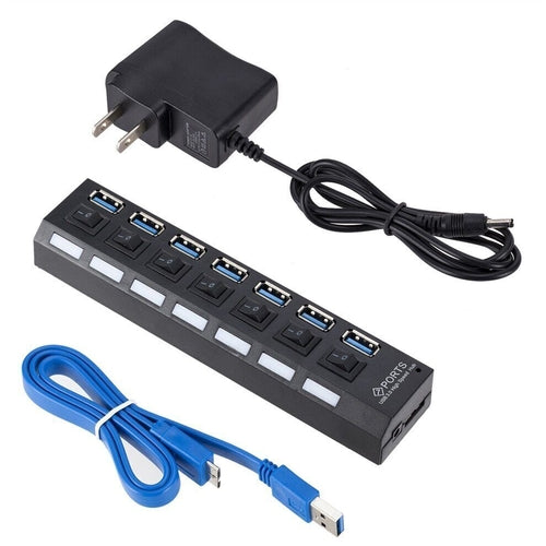 7 Port USB 2.0 / 3.0 Hub Splitter Adapter High Speed For PC Laptop Mac