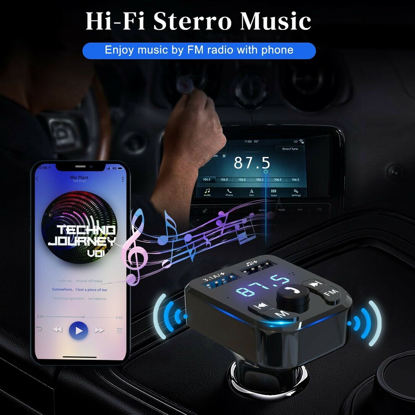 Wireless Car Bluetooth FM Transmitter MP3 Audio USB Charger Adapter