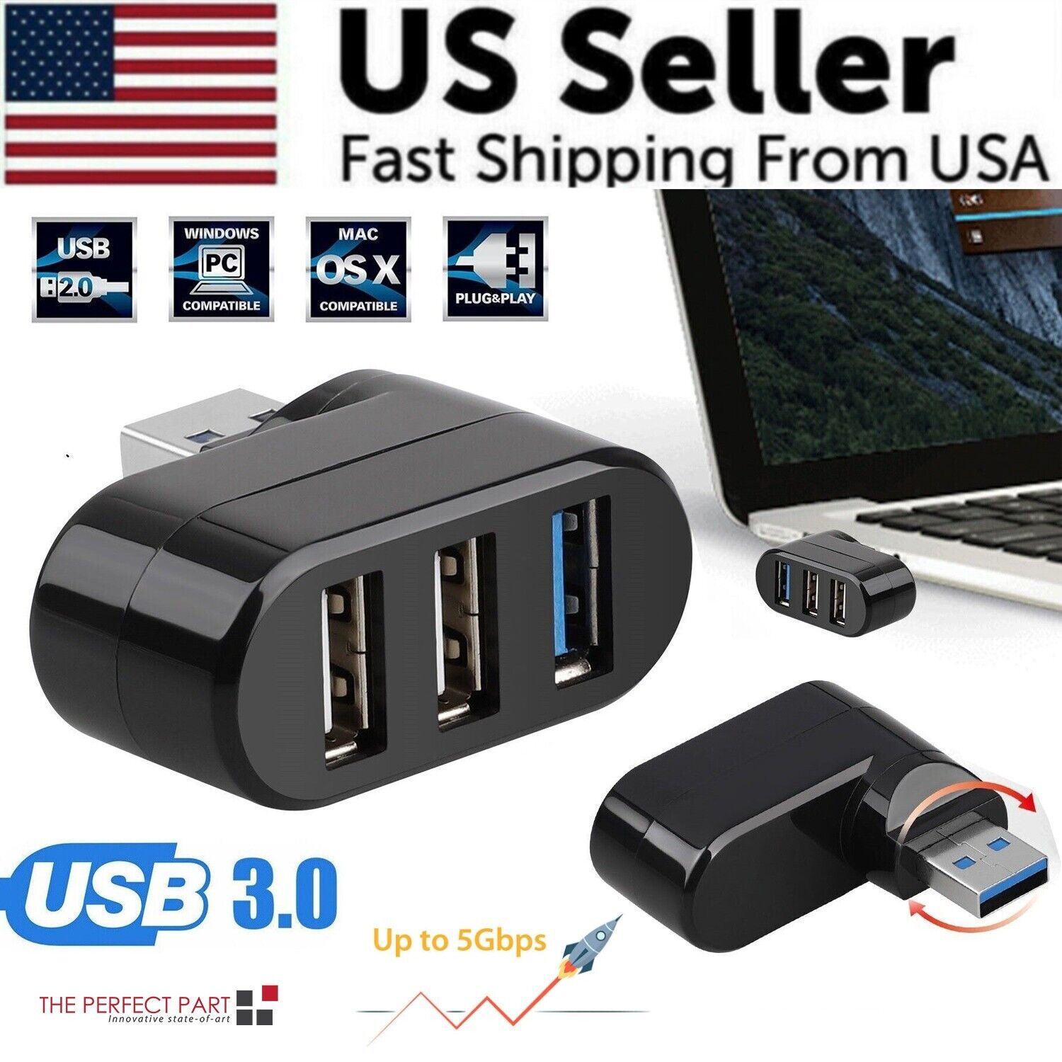 高速 3 端口 USB 3.0 多集线器分配器扩展台式电脑