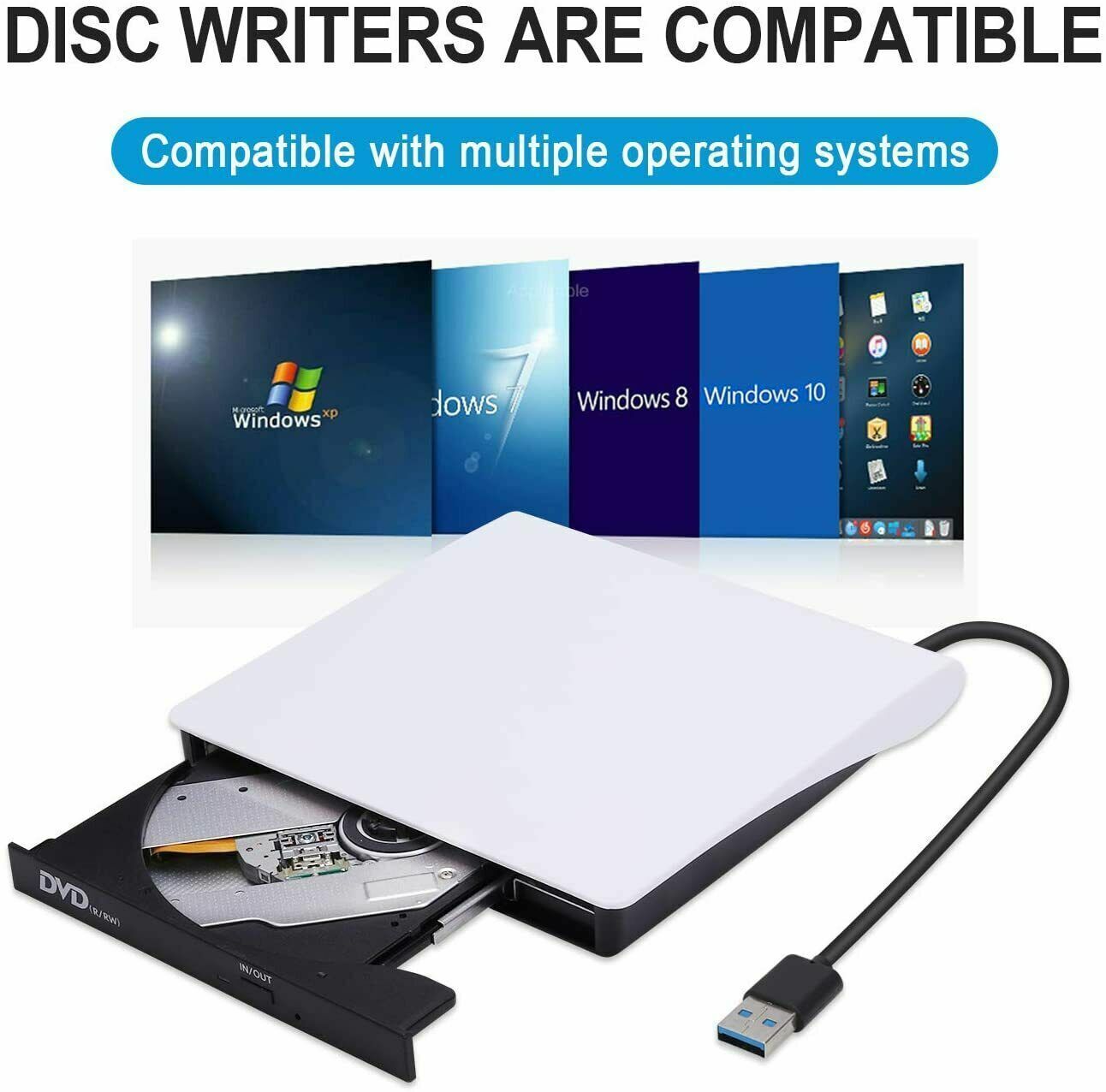 Slim External CD DVD Drive USB 3.0 Disc Player Burner Writer For