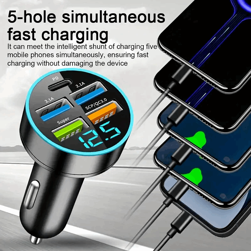 5 USB Port Super Fast Car Charger Adapter For iPhone Samsung Android