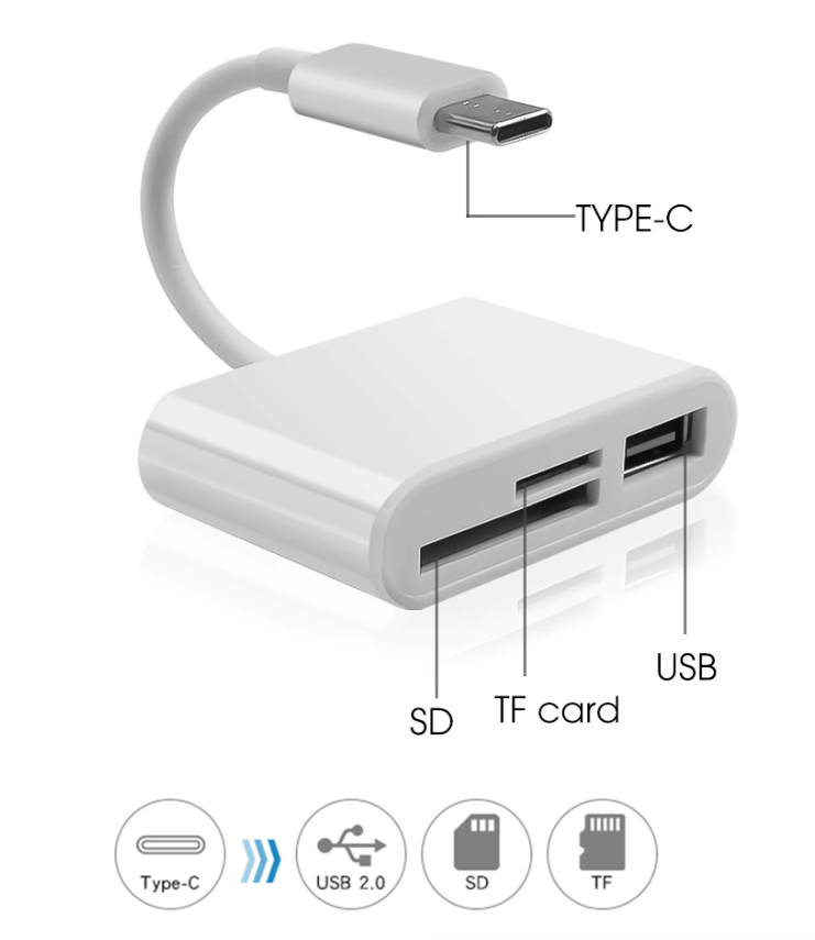 USB C 三合一集线器转换器 Type-C 适配器 SD 卡读卡器 适用于 MacBook