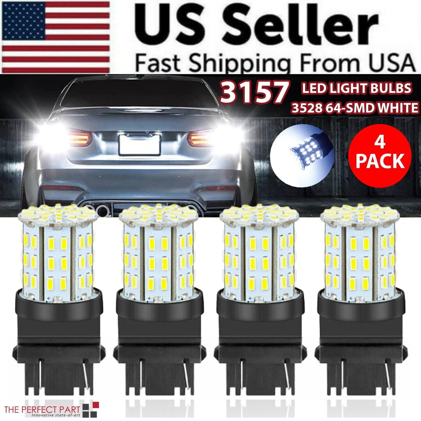 4X 3157 3156 64SMD LED Reverse Tail Brake Turn Signal DRL Light Bulb