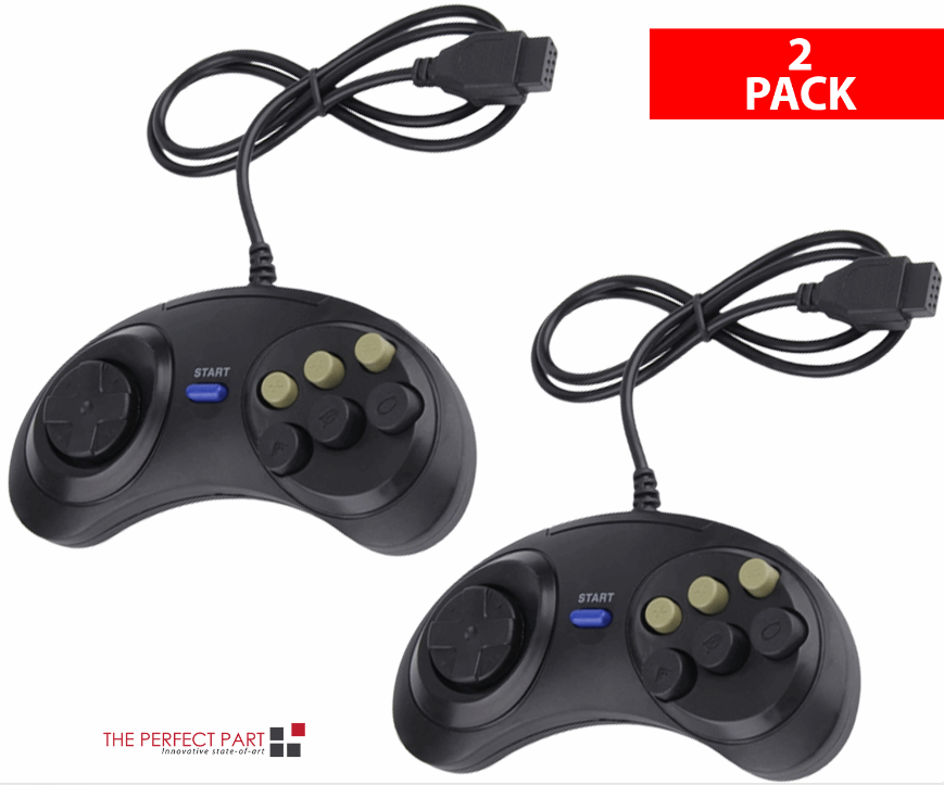 2X 6 Button Game Pad Controller For SEGA Genesis Black Old School