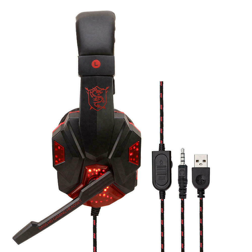 Tai nghe chơi game 3.5mm có mic LED, âm trầm nổi, âm thanh vòm cho PC 