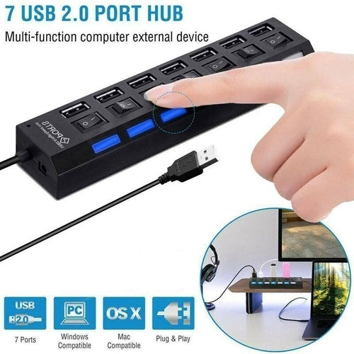 7 Port USB 2.0 / 3.0 Hub Splitter Adapter High Speed For PC Laptop Mac