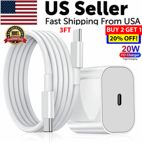 20W USB C Super Fast Charger PD To Type C Cable For iPhone 15 iPad