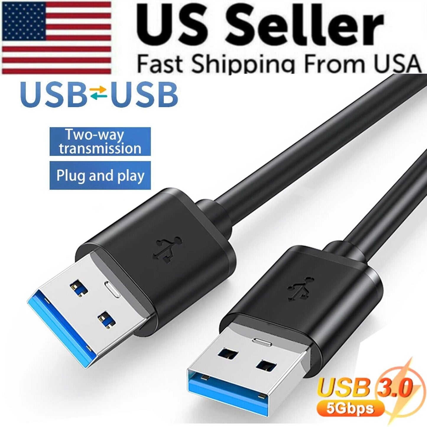 USB 3.0 A 型公头对 A 型公头数据线 数据传输 超高速电源充电器