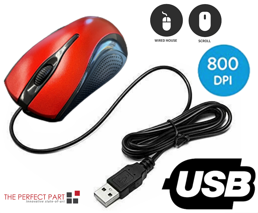 USB 2.0 Optical Wired Scroll Wheel Mouse For PC Laptop Notebook