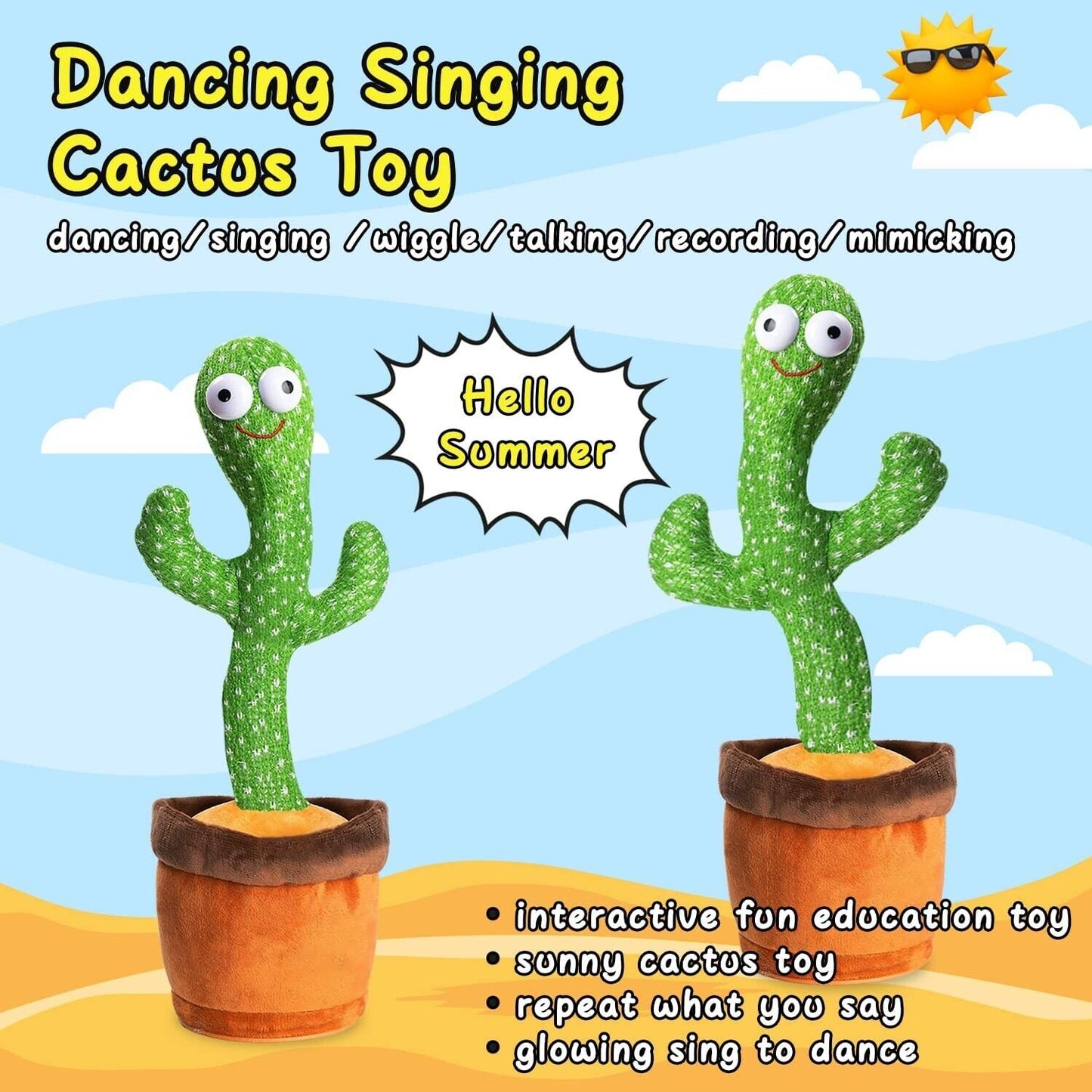 Dancing Cactus Plush Toy Doll Electronic Recording Shake With Song