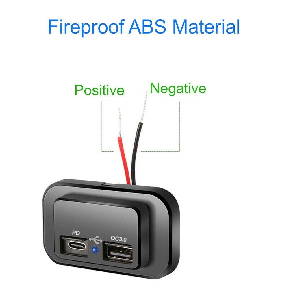 12-24V 4.8A 双 USB PD QC3.0 汽车船房车快速充电器插座 LED