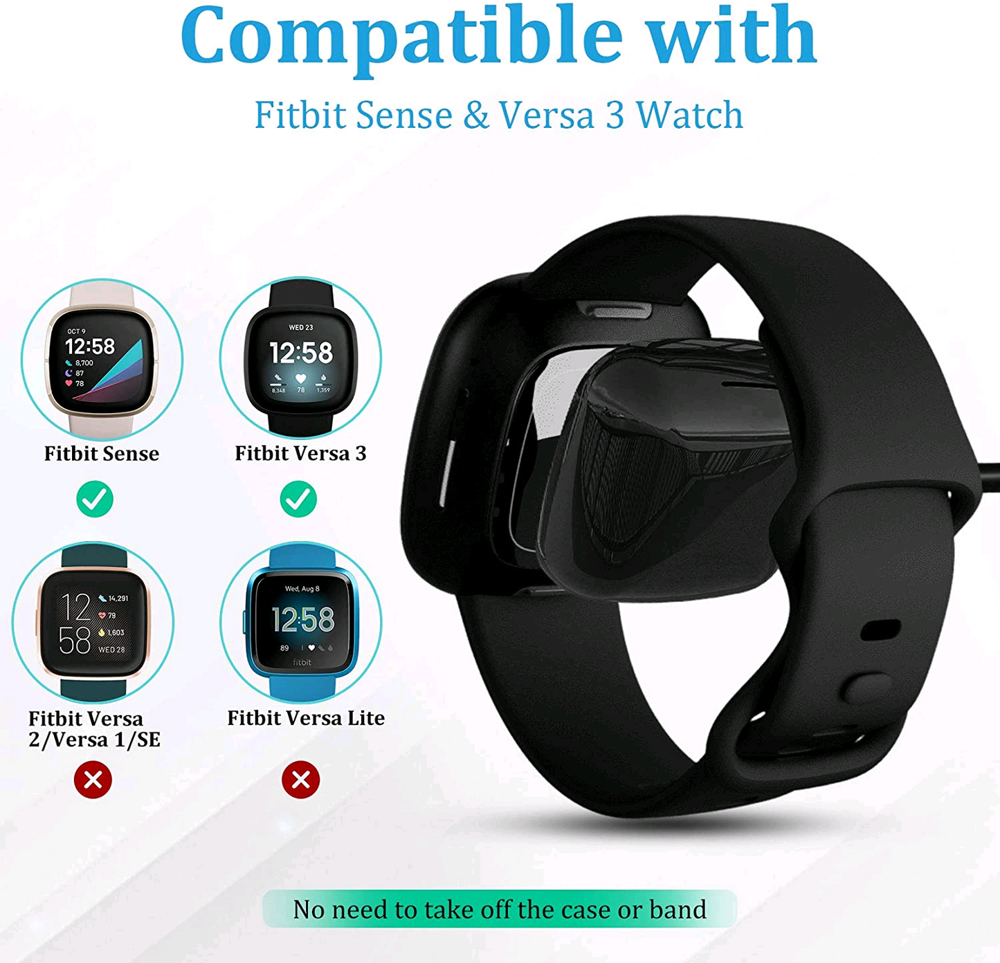 Wireless Charger For Fitbit Sense Versa 3 4 Watch USB Fast Charging