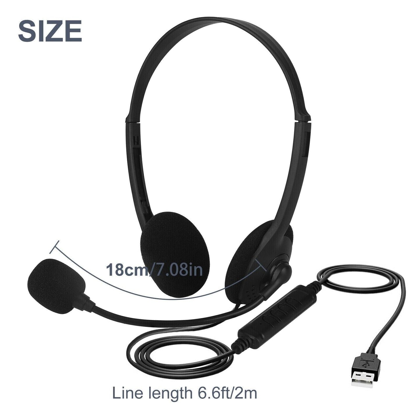 USB Headset Headphone With Microphone Noise Cancelling For PC Computer