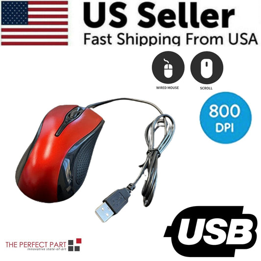 USB 2.0 Optical Wired Scroll Wheel Mouse For PC Laptop Notebook