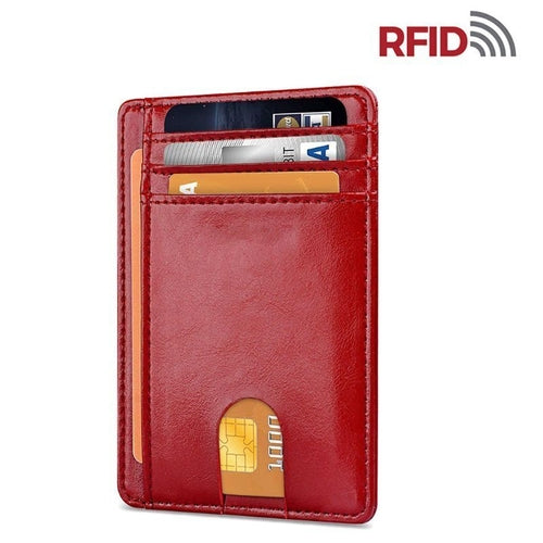 男式皮革超薄钱包信用卡夹 RFID 屏蔽口袋 ID