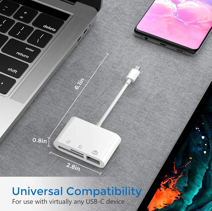 USB C 三合一集线器转换器 Type-C 适配器 SD 卡读卡器 适用于 MacBook