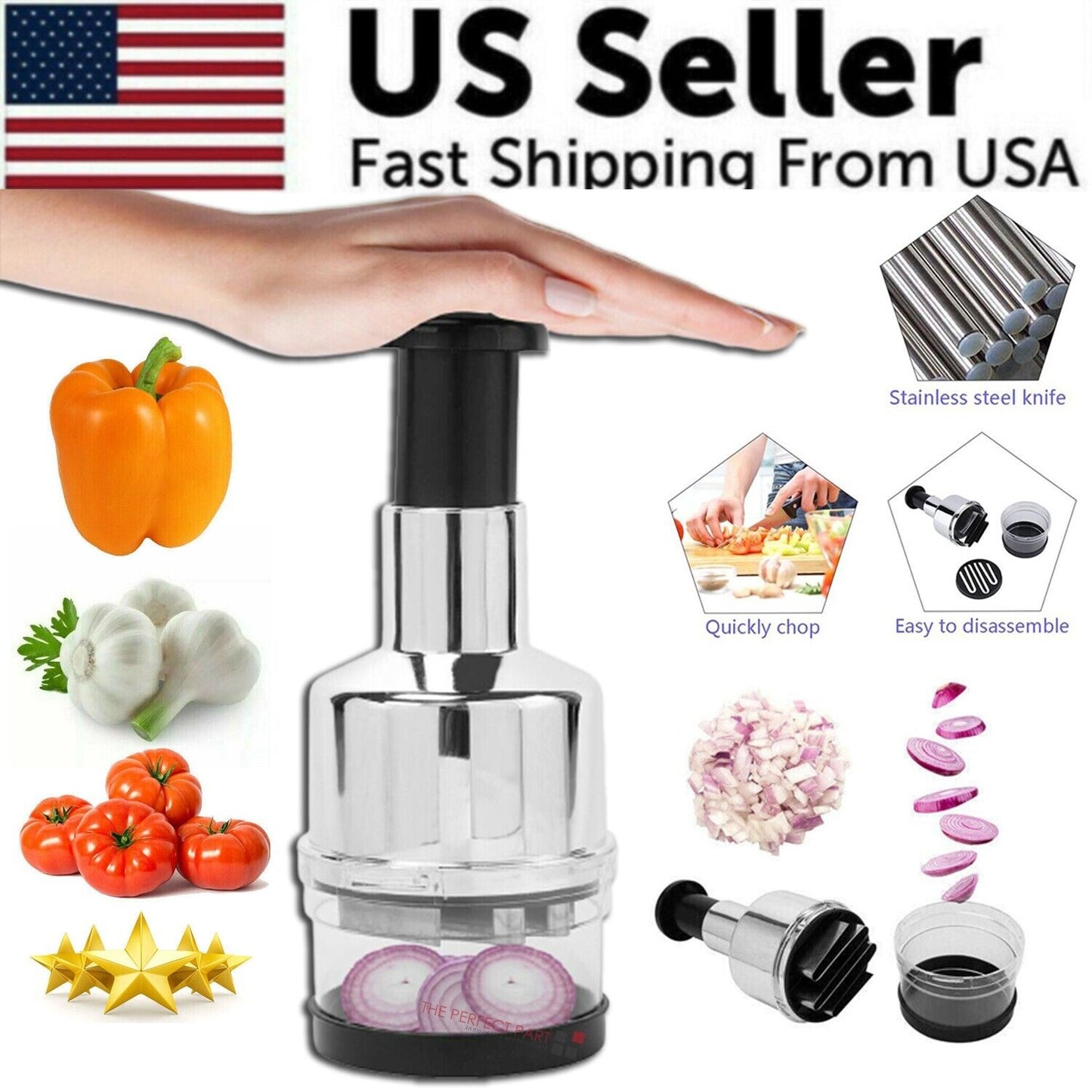 Vegetable Fruit Salad Onion Garlic Food Hand Chopper Cutter Slicer