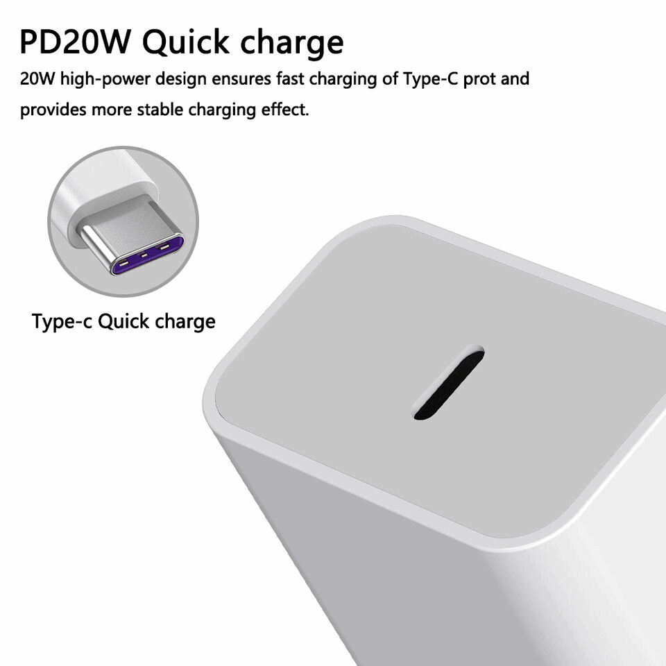 20W USB C Super Fast Charger PD To Type C Cable For iPhone 15 iPad